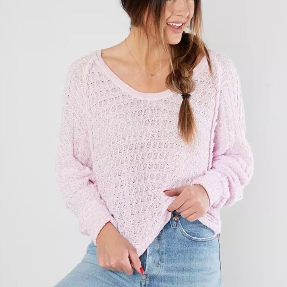 Free People We the Free Thein’s Hacci Top Blossom Pink Off the Shoulder Women’s - Picture 10 of 10